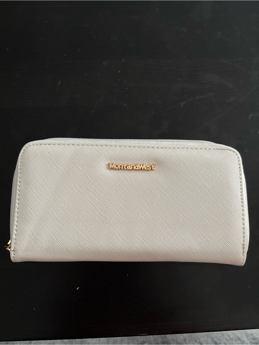 Montana West Cream Saffiano Zip-Around Wallet with Gold Logo
